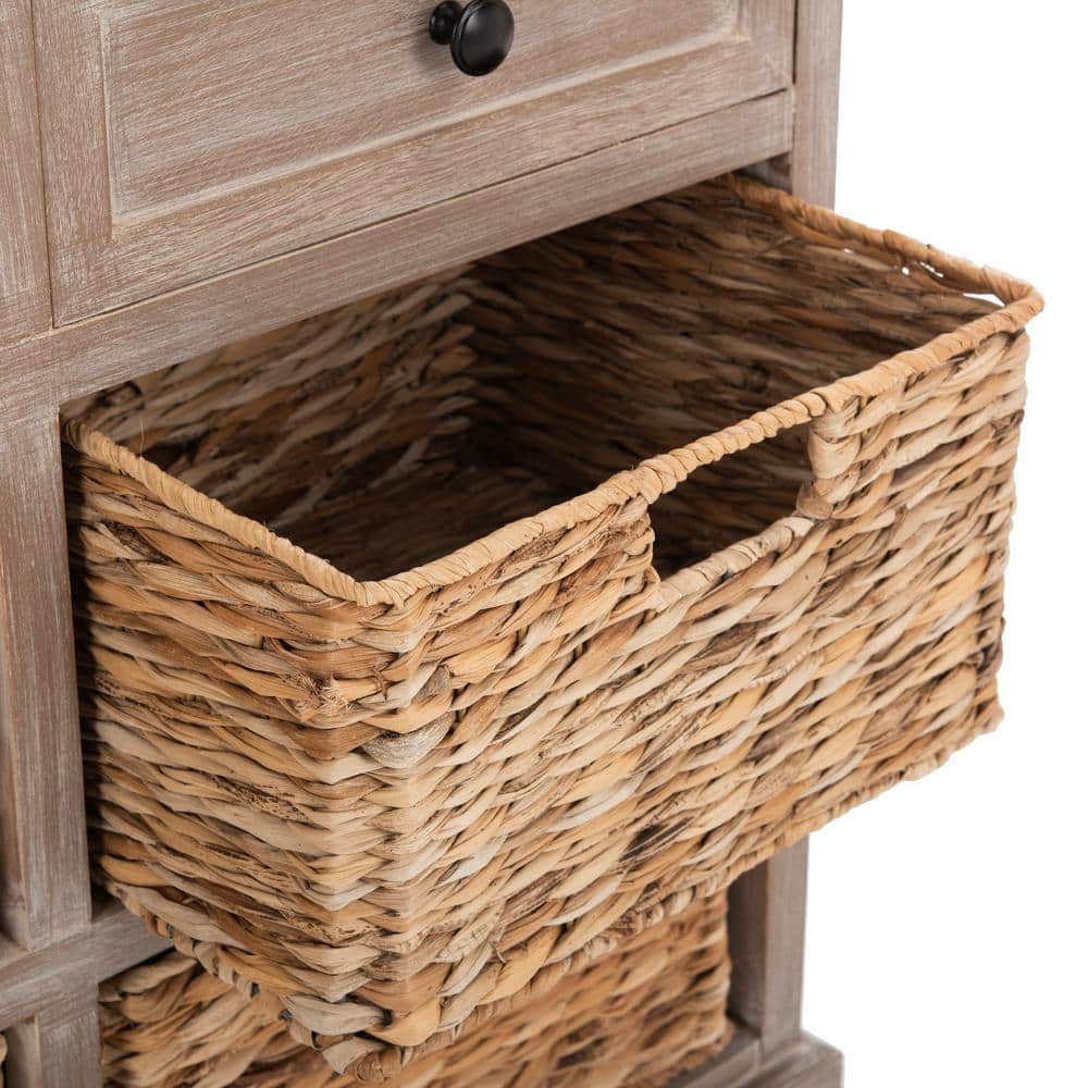 Herman 30" Beige Pine Storage Unit with Wicker Baskets