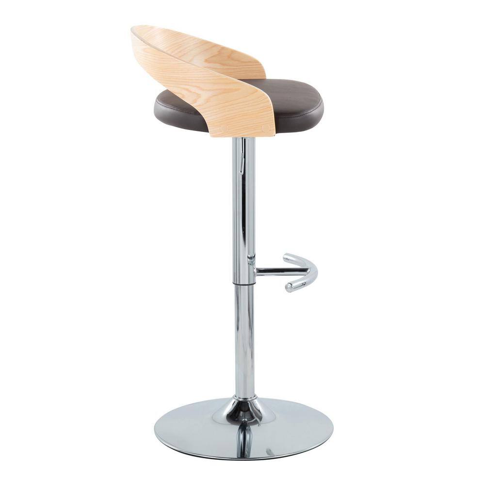Set of 2 Adjustable Swivel Barstools with Black Leather Seat and Wood Back