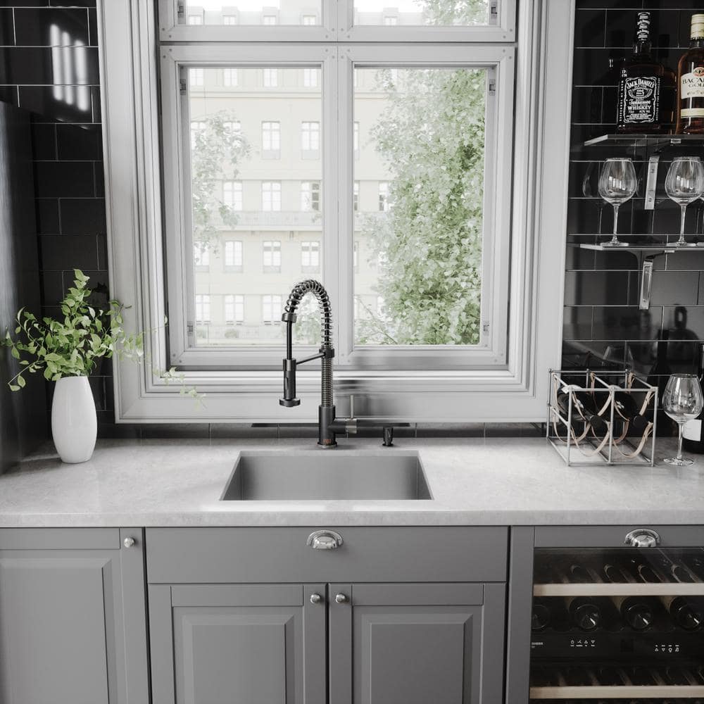 Edison 19" Stainless Steel and Matte Black Pull-Down Kitchen Faucet with Soap Dispenser