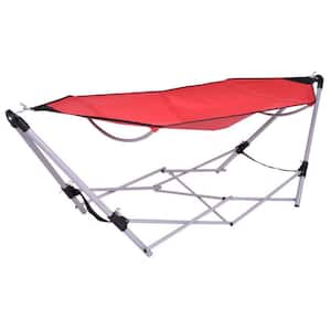7.9 ft. Outdoor Steel Frame Red Portable Folding Hammock with Stand And Carrying Bag