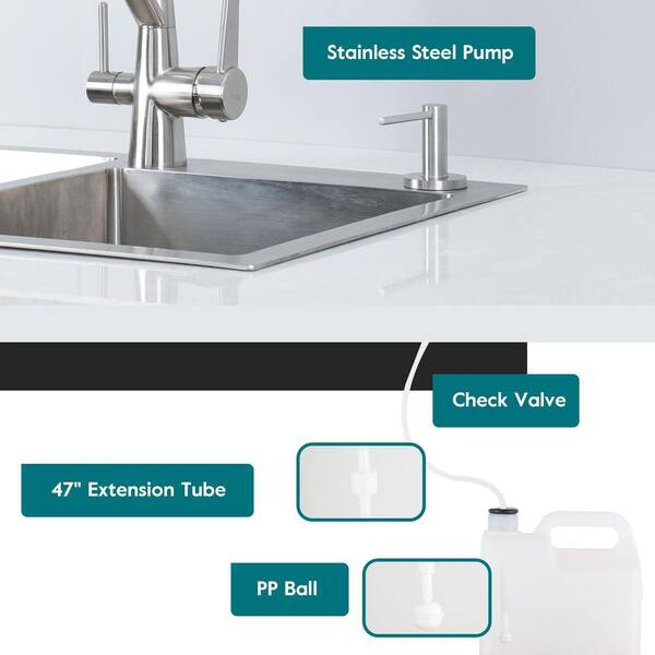 LENGMOMO Brushed Nickel Soap Dispenser Pump With 47-Inch Extension Tube – For Kitchen Sink, Undercounter Mount