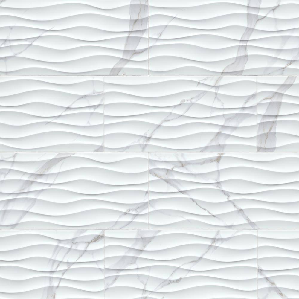 Take Home Tile Sample - Lumino Statuary Wavy White Glossy 4 in. x 4 in. Glazed Wall Ceramic Tile price history on PriceWatchPro