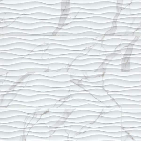 MSI Take Home Tile Sample - Lumino Statuary Wavy White Glossy 4 in. x 4 in. Glazed Wall Ceramic Tile
