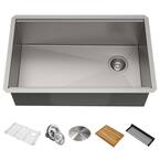 Kore Workstation Undermount Stainless Steel 30 in. Single Bowl Kitchen Sink w/Integrated Ledge and Accessories