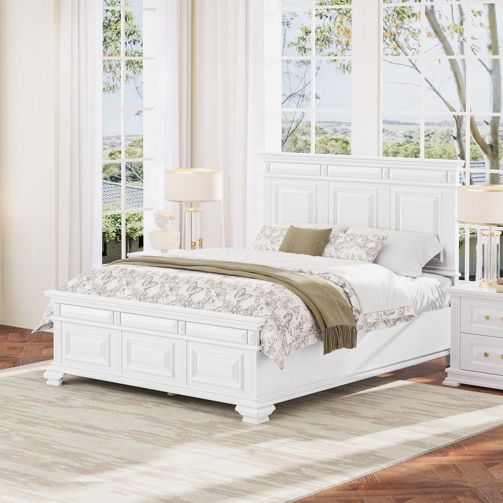 OrangeOne White Farmhouse Solid Wood Frame Queen size Platform Bed