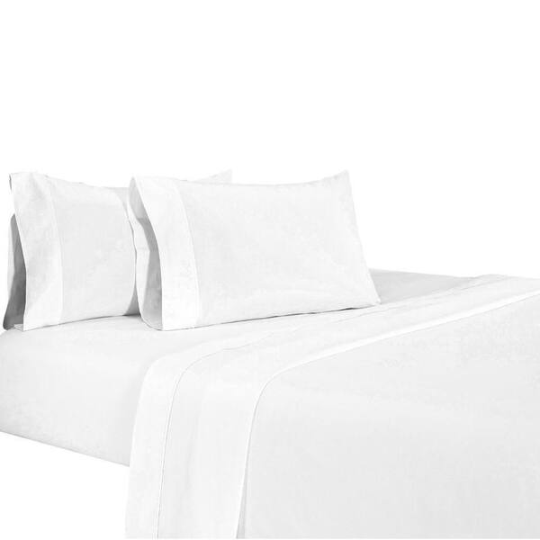 Benjara Matt 4- Piece White Soft Organic Cotton Queen Bed Sheet Set