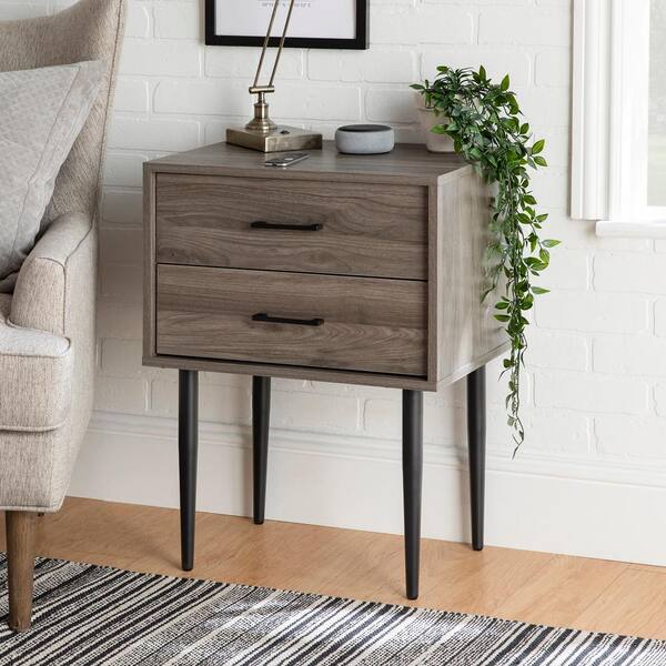 Slate Grey Olivia 2 Drawer Side Table, Grey Side Table With Drawers