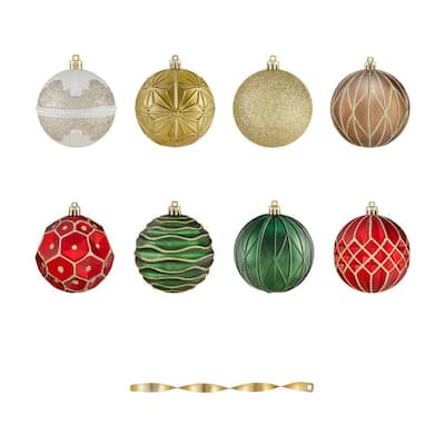 3.15 in. Multi Color Shatterproof Ornament Pack Seasonal Splendor (60-Count)