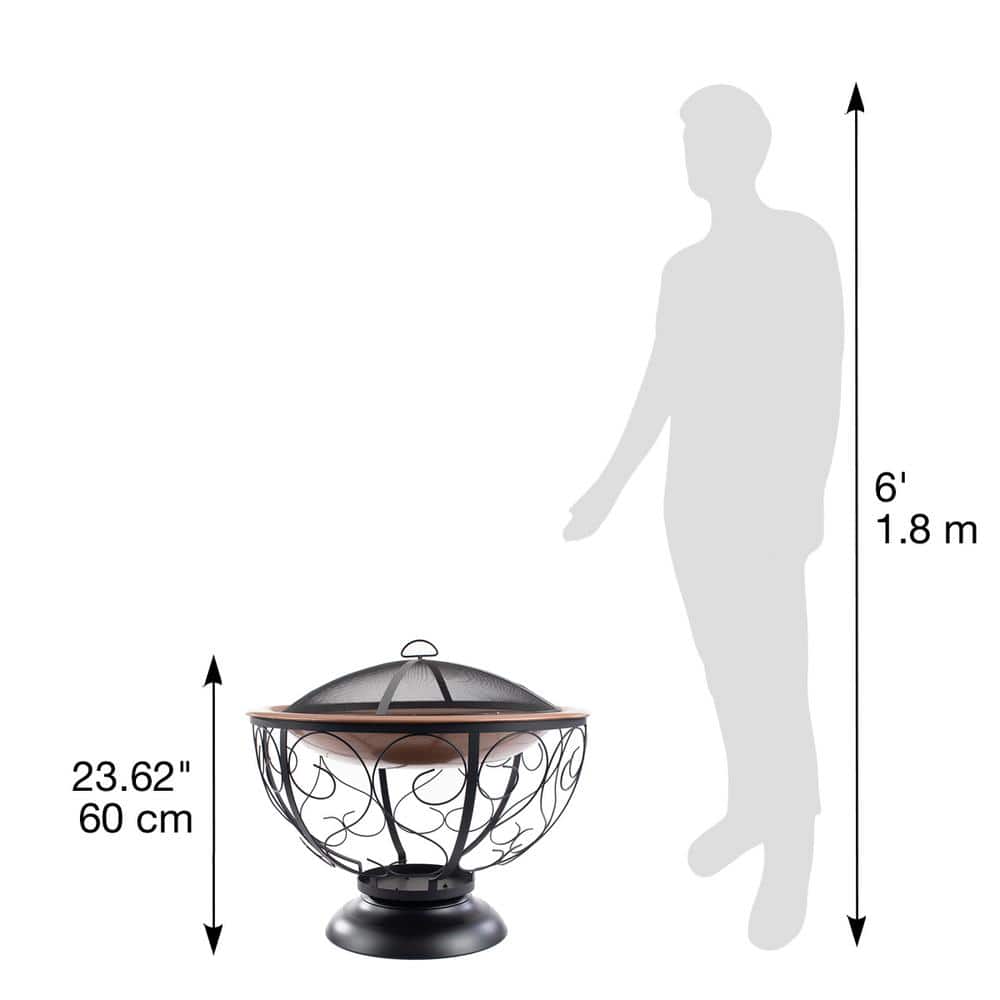 29" Black Round Steel Fire Pit with Porcelain Enamel Bowl