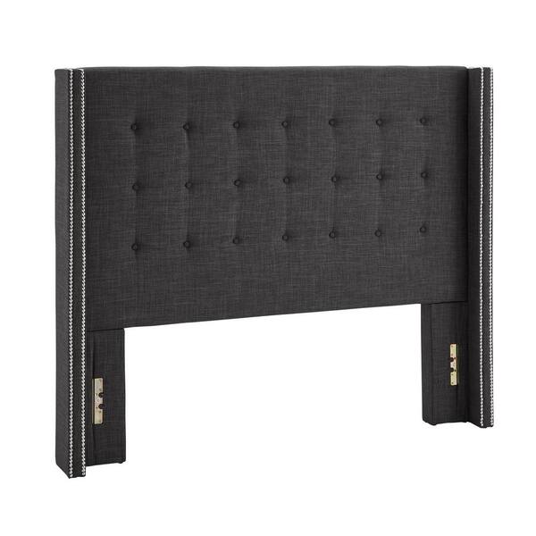 HomeSullivan 64 in. W Dark Gray Nailhead Wingback Button Tufted Full Headboard