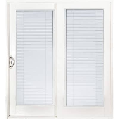 72 in. x 80 in. Smooth White Left-Hand Composite Sliding Patio Door with Low-E Built in Blinds