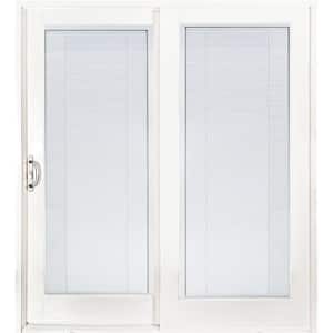 72 in. x 80 in. Woodgrain Interior Composite Prehung Left-Hand Sliding Patio Door with Low-E Blinds Between Glass