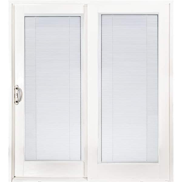 MP Doors 72 in. x 80 in. Woodgrain Interior, Smooth White Exterior Left Composite PG50 Sliding Patio Door, Low-E Built in Blinds
