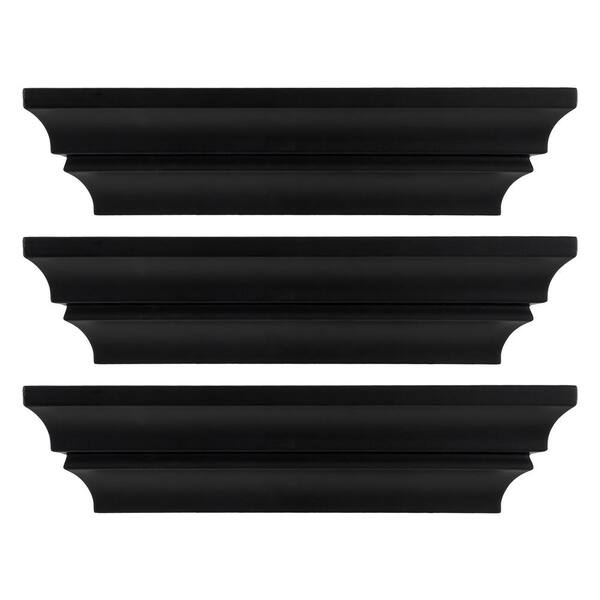 Kiera Grace Madison Contoured 12 in. x 4 in. Black Wall Ledge and Shelf (Set of 3)