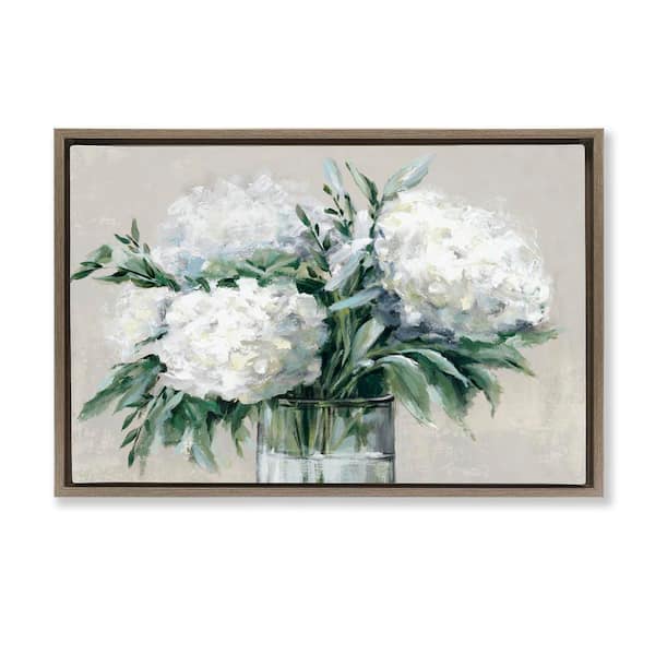 Stupell Industries Full Hydrangeas in White by Alex Black Brown Floater Frame Nature Graphic Art Print 17 in. x 25 in.