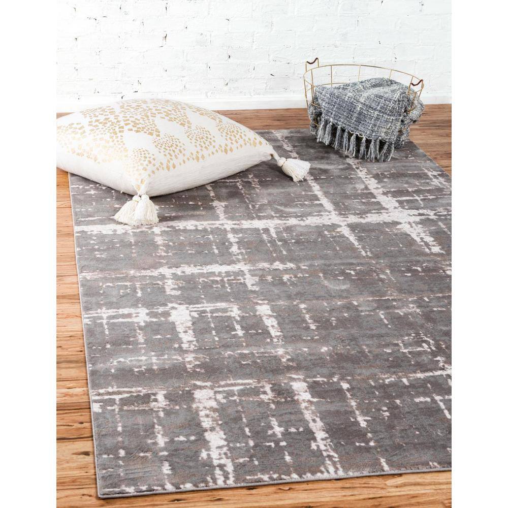 Gray and Beige Rectangular Stain-Resistant Synthetic Rug