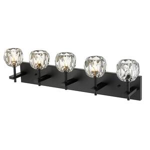 YANSUN 25.2 in. 4-Light Matte Black Modern Bathroom Vanity Light Mirror ...