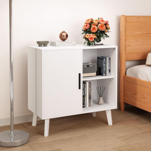CSC DECOR INC White 31.5 in. H Wood Accent Storage Cabinet, Modern Free Standing Buffet Sideboard Cabinet with Door and Shelves