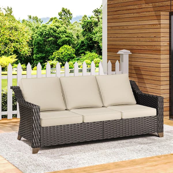 JOYSIDE Wicker Outdoor Patio Sectional Sofa with Thick Baby Beige Cushions