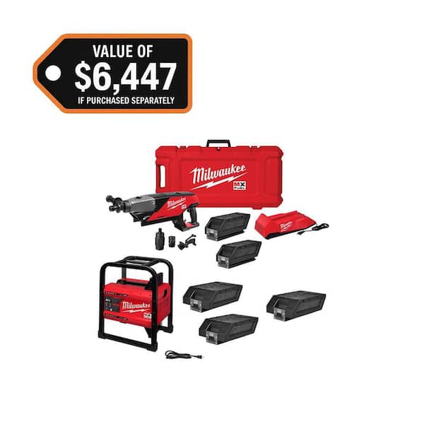 MX FUEL 3600-Watt/1800-Watt Push Start Battery Powered Generator with Core Drill, 3 XC Batteries & 2 Compact Batteries