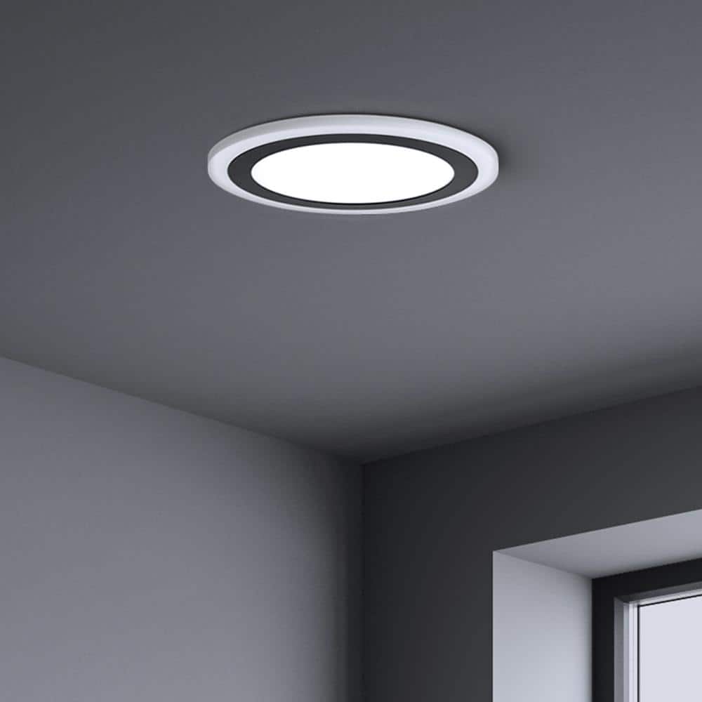 Clement Round Flat Panel 13 in. Black Indoor Integrated LED Flush Mount with Color Changing and Night Light price history on PriceWatchPro