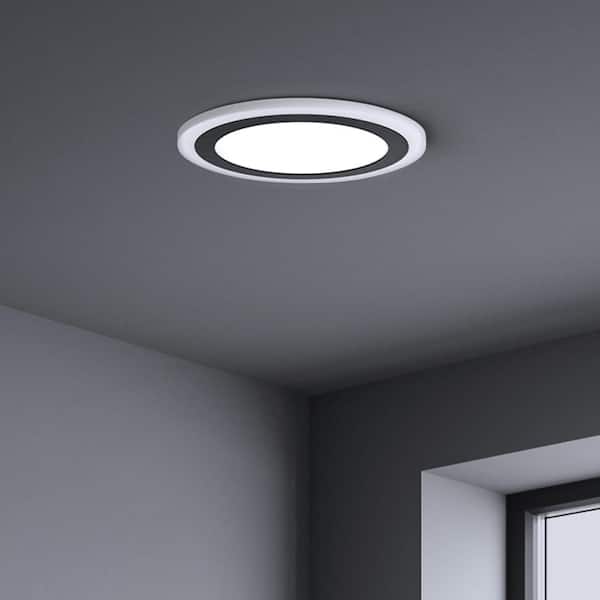 Hampton Bay Clement Round Flat Panel 13 in. Black Indoor Integrated LED Flush Mount with Color Changing and Night Light
