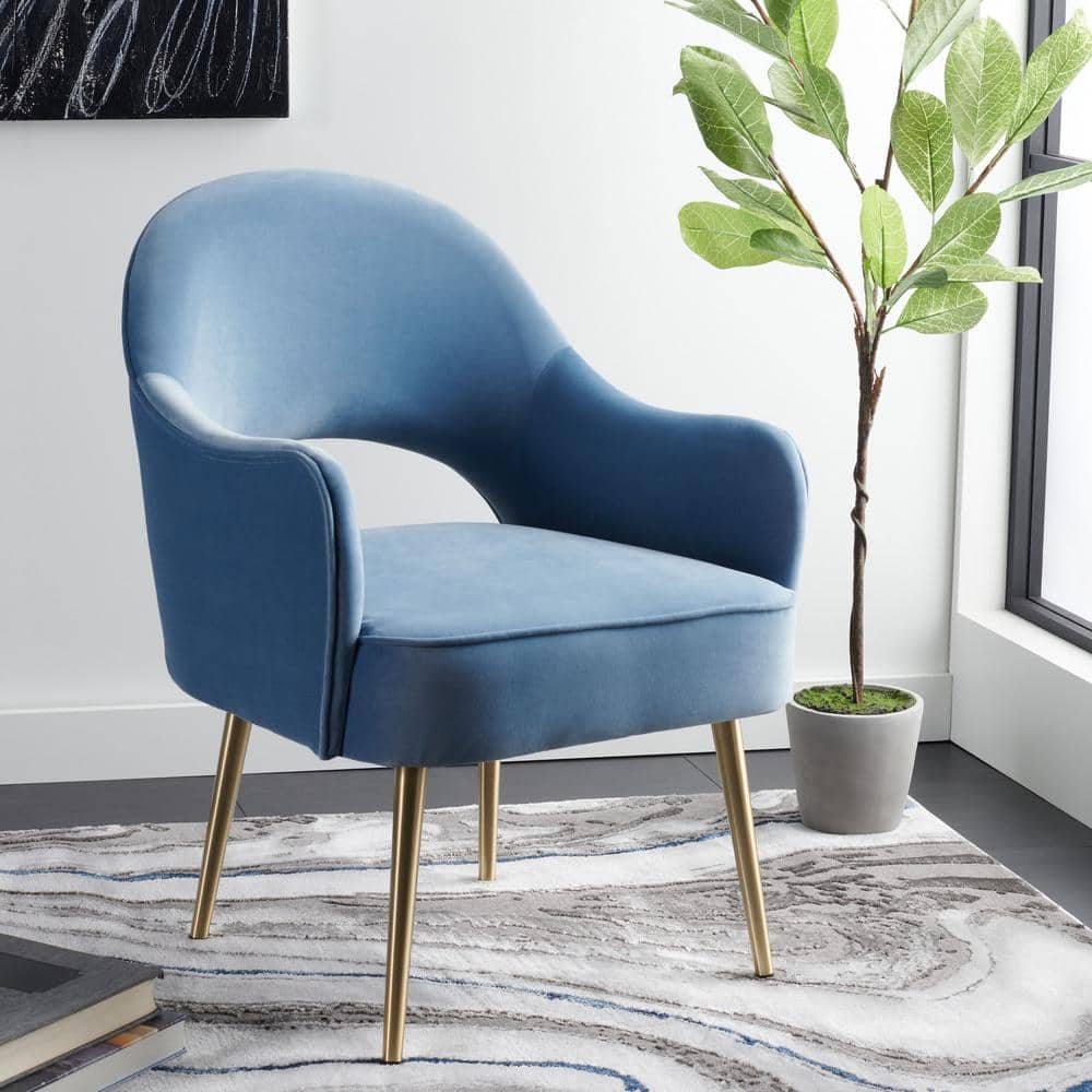 Light Blue Velvet Accent Chair with Gold Legs