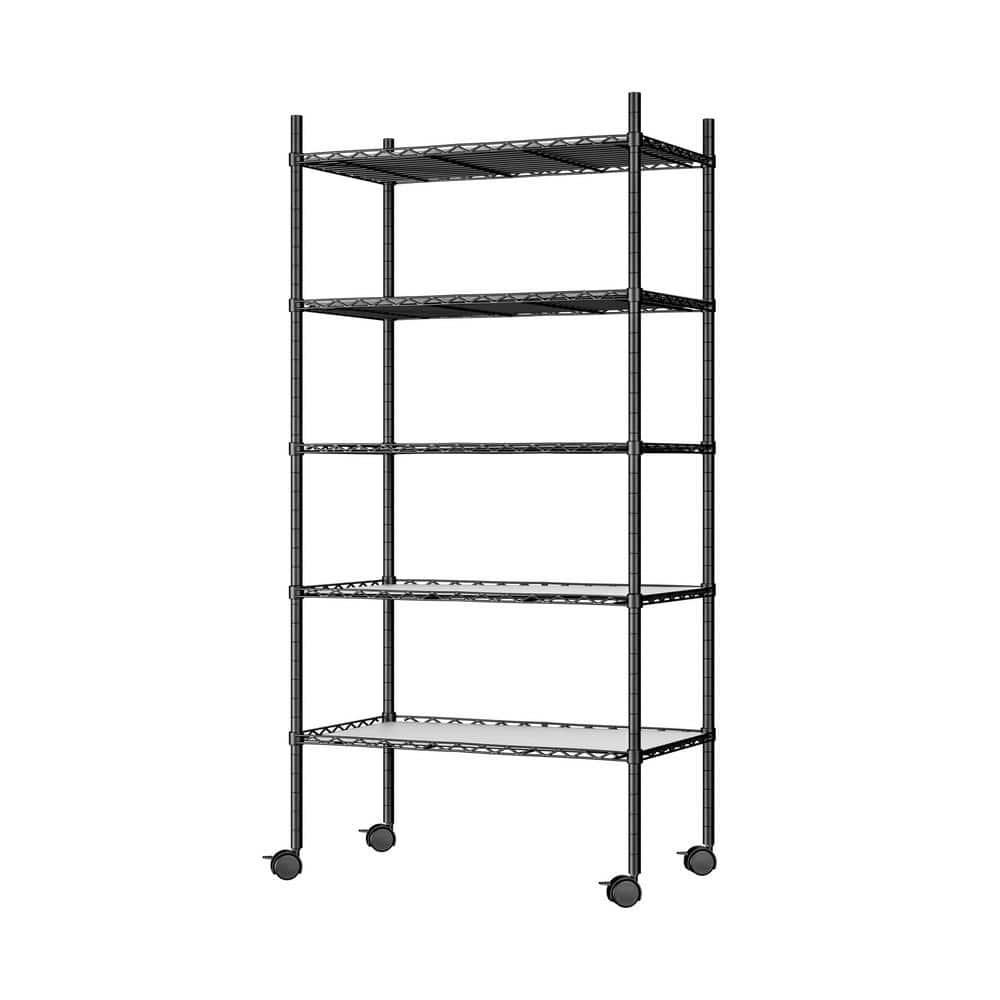 Tunearary 5Shelf Storage Shelves Shed Shelving Units Wire Shelving with Wheels Adjustable Feet