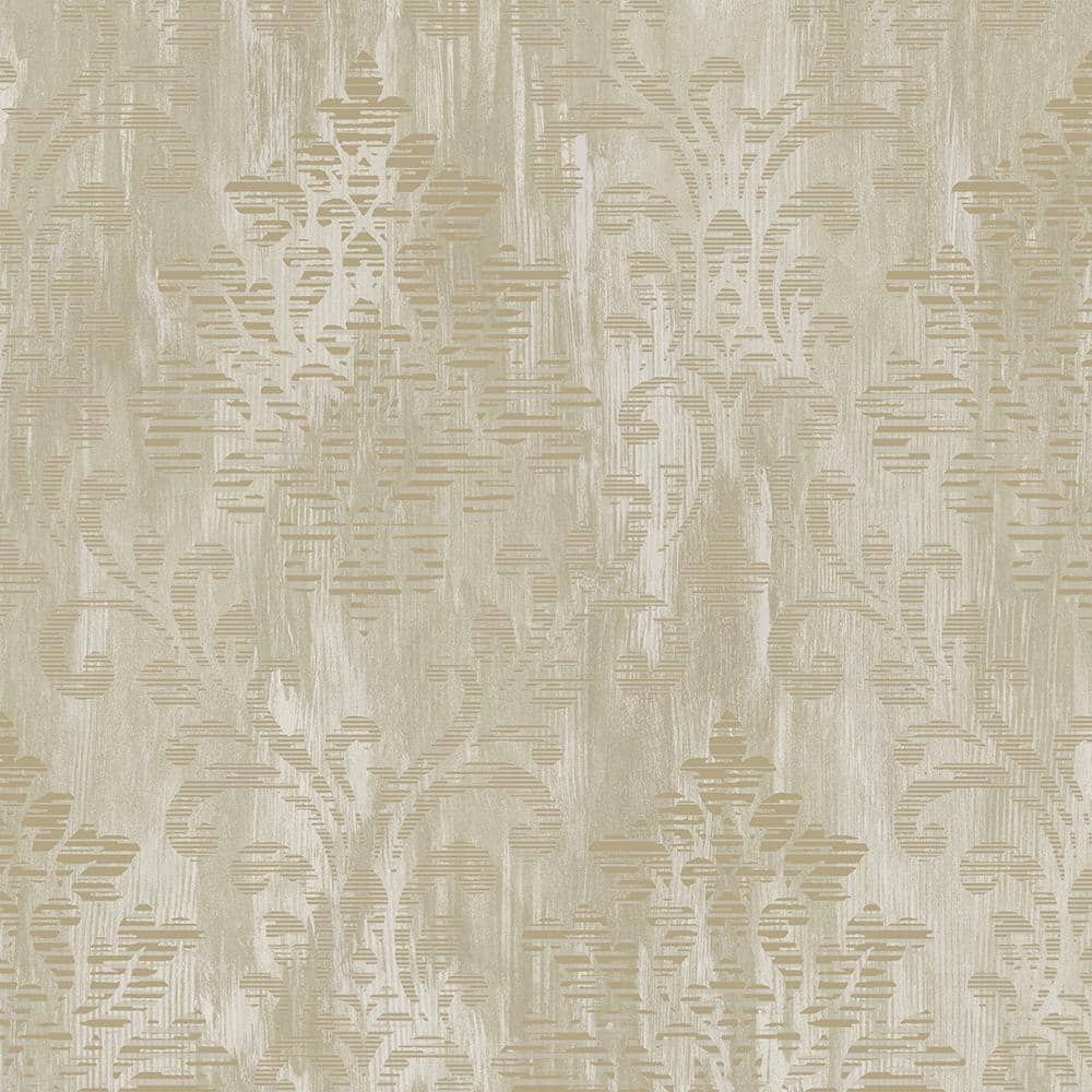 Metallic Fx Gold and Beige Large Damask Non-Woven Wallpaper