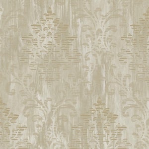 Metallic Fx Gold and Beige Large Damask Non-Woven Wallpaper Sample
