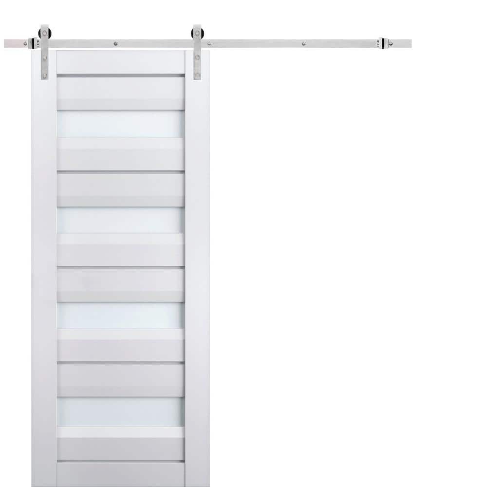 Assembly Required 28 in. x 96 in. 1-Panel Frosted Glass White Solid Wood Sliding Barn Door with Hardware Kit price history on PriceWatchPro