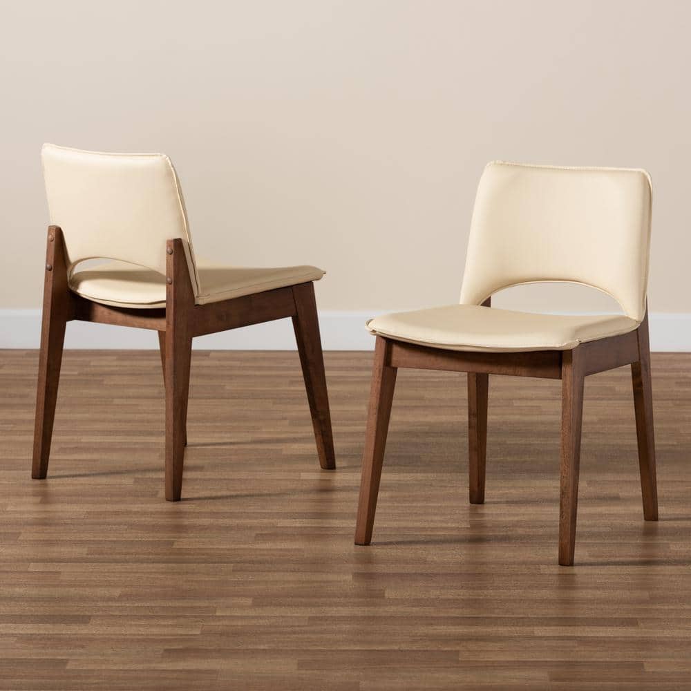 High Back Beige Faux Leather and Cane Wood Arm Chair