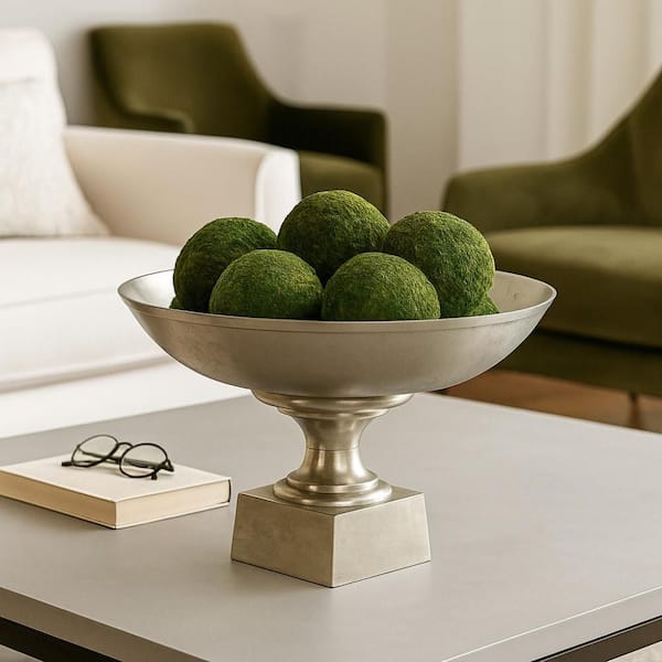 Silver Metal 20 in. Decorative Pedestal Bowl on Square Base