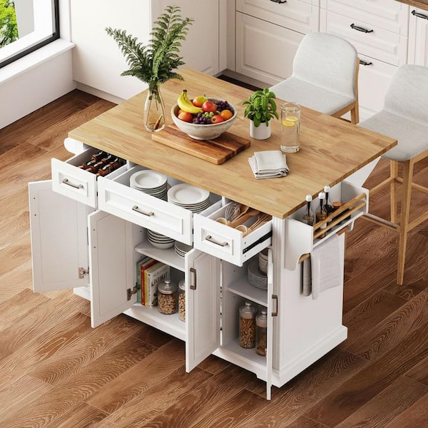 Cesicia Farmhouse White Wood 54 in. Drop Leaf Embossed Texture