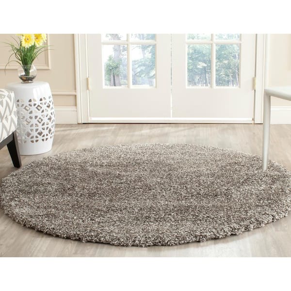 Milan Shag Gray 4 ft. x 4 ft. Solid Flokati Round Area Rug