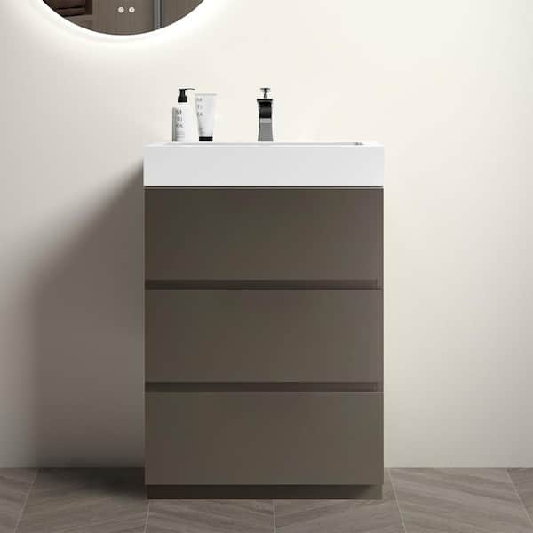 NOBLE 24 in. W x 18 in. D x 37 in. H Single Sink Freestanding Bath Vanity in Gray with White Solid Surface Integral Top