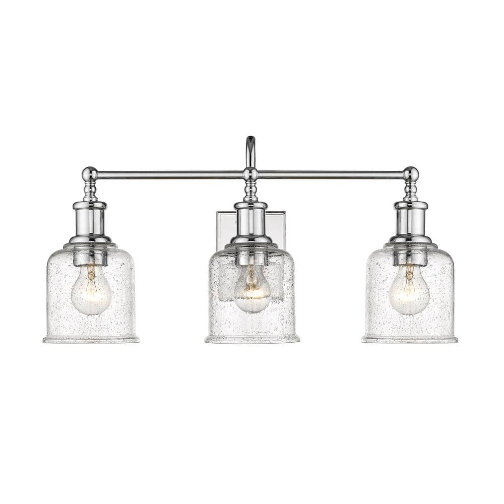 Bryant Chrome 3-Light Vanity with Clear Seedy Glass Shades