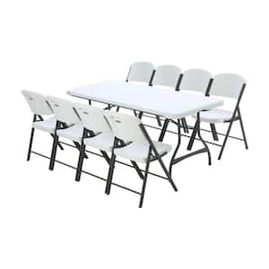 6 ft. White Granite Stacking Table and Chair Combo (8-Pack)