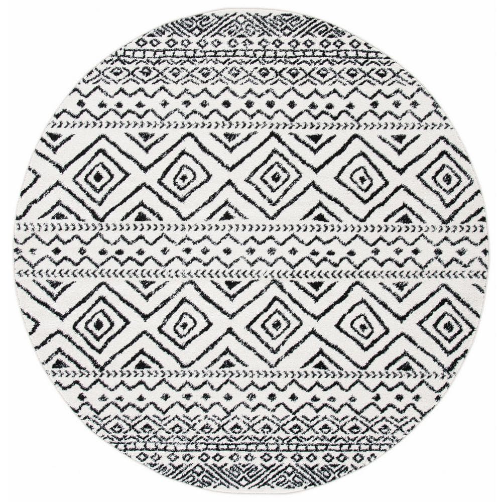 Tulum Ivory/Black 7 ft. x 7 ft. Round Geometric Diamonds Striped Area Rug price history on PriceWatchPro