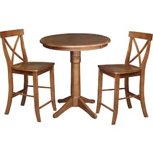 3-Piece 30 in. Bourbon Oak Round Counter Height Dining Table and 2-Stools