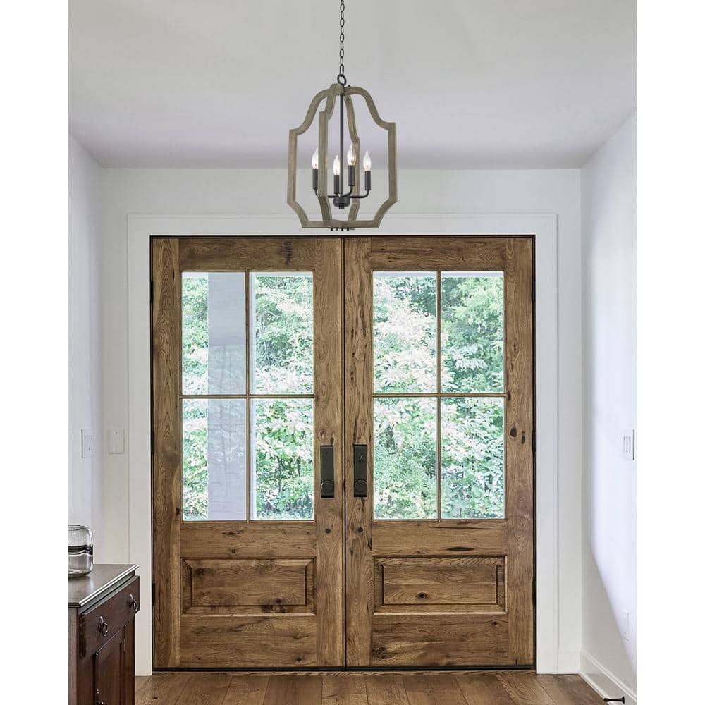 Sandblasted Black and Gray Oak Farmhouse Metal Pendant Light