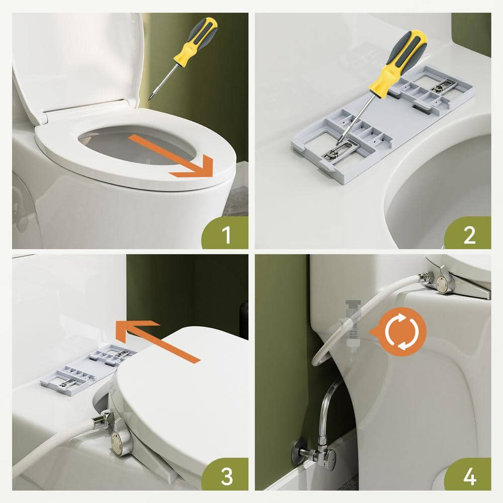 White Porcelain Elongated Dual Flush ADA Toilet with Bidet Seat