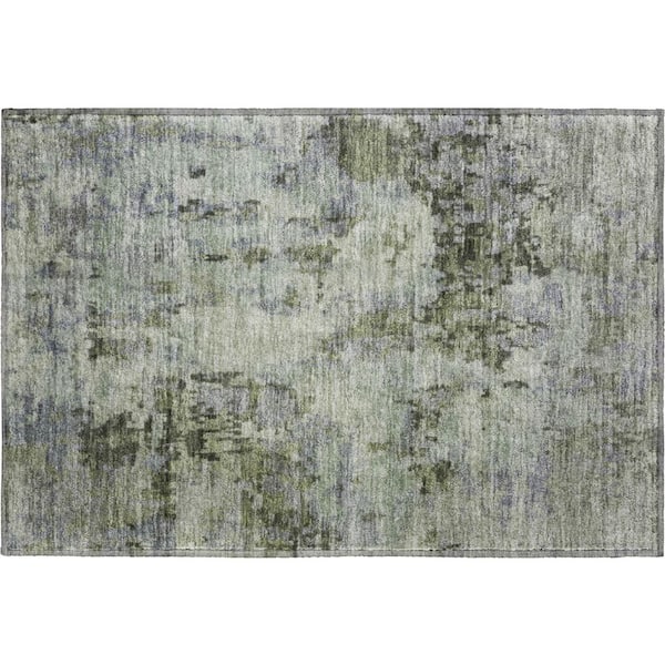 Mayfield Premium Machine Washable Abstract AMF2360 Green 3 ft. x 4 ft. Area Rug