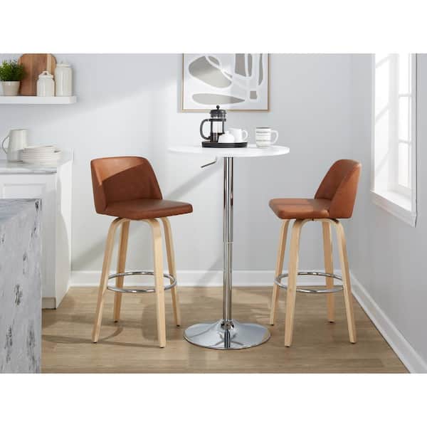 Lumisource Toriano 29.5 in. Camel Faux Leather, Natural Wood and Chrome Metal Fixed-Height Bar Stool (Set of 2)