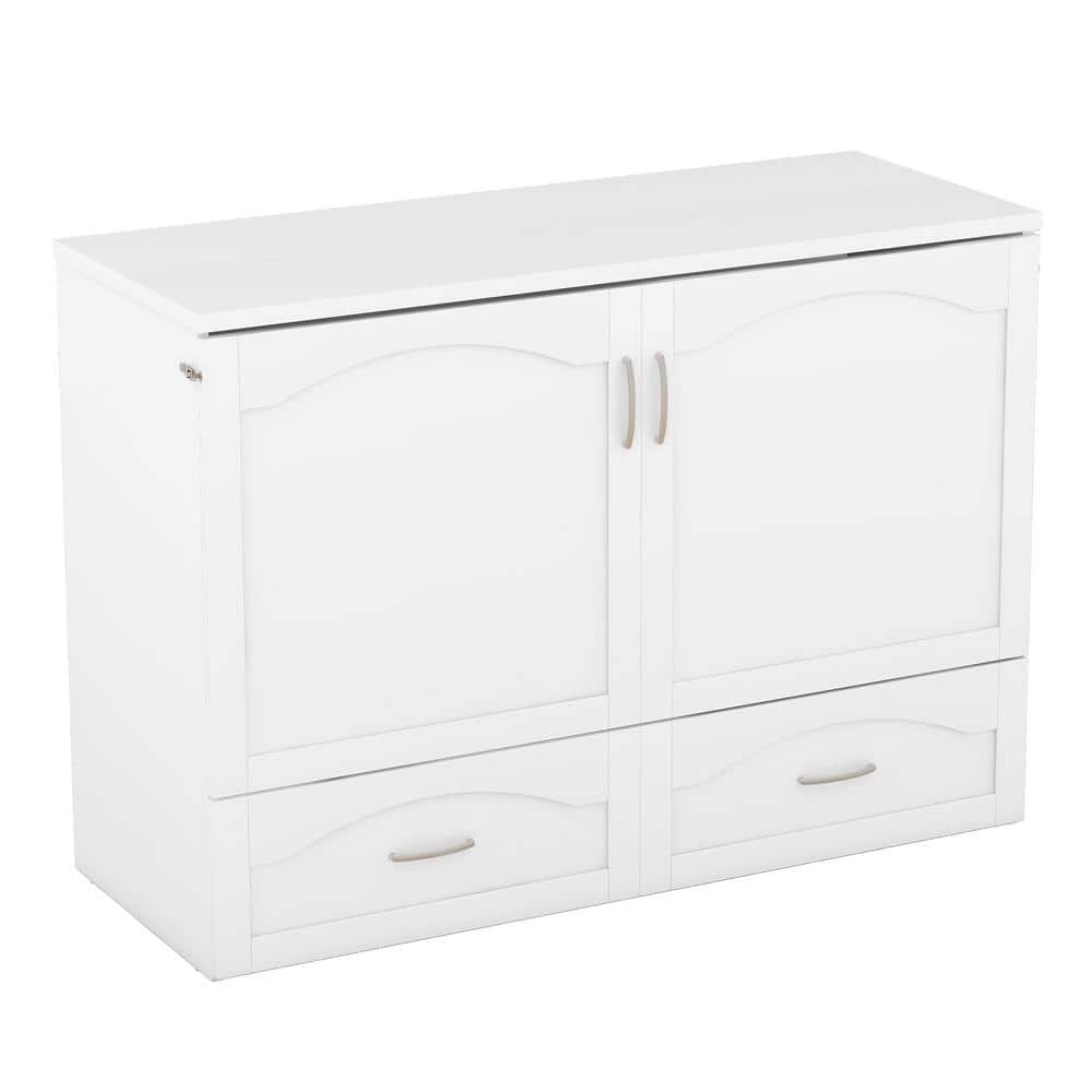 White Wood Frame Queen Size Murphy Bed with Built-in Charging Station, Pulleys and Sliding Rails Design, 2-Drawer - thumbnail 7