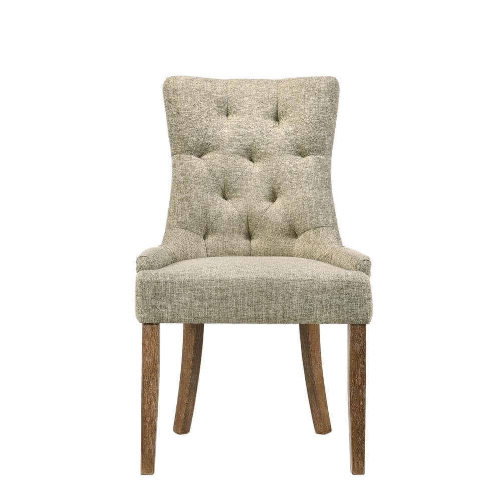 Beige Upholstered Side Chair with Salvaged Oak Legs