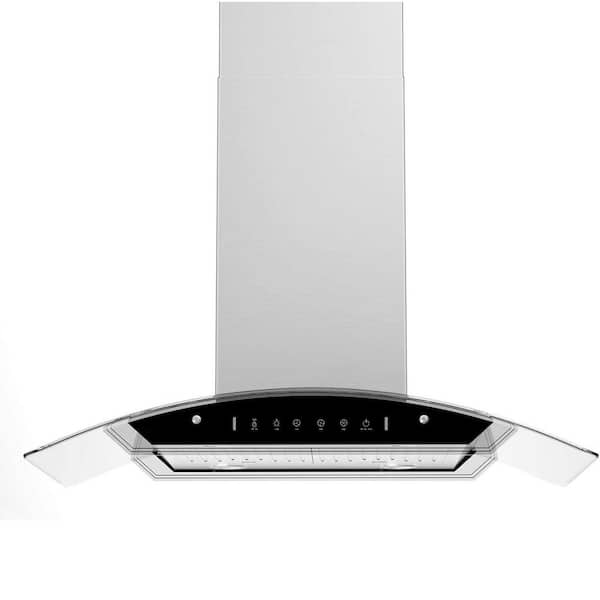 VIKIO 30 in. 900 CFM Island Mount wih LED Light and Glass Panel Range Hood in Stainless Steel