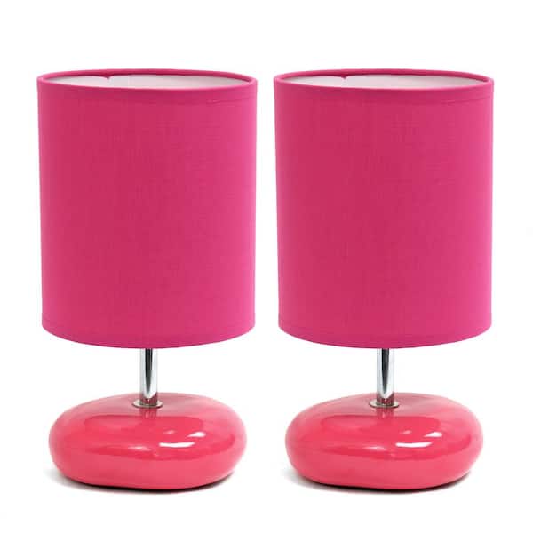 Simple Designs Stonies Small Stone Look 10.5 in. Pink Table Bedside Lamp (2-Pack Set)