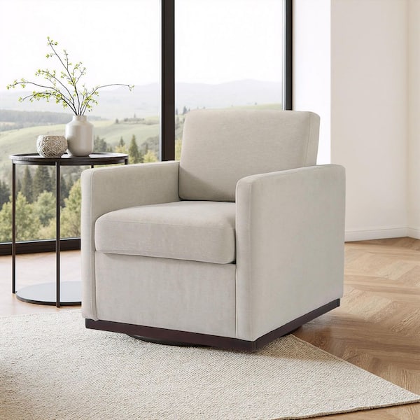 Uixe Modern Sand Chenille Upholstered Swivel Accent Arm Chair With 