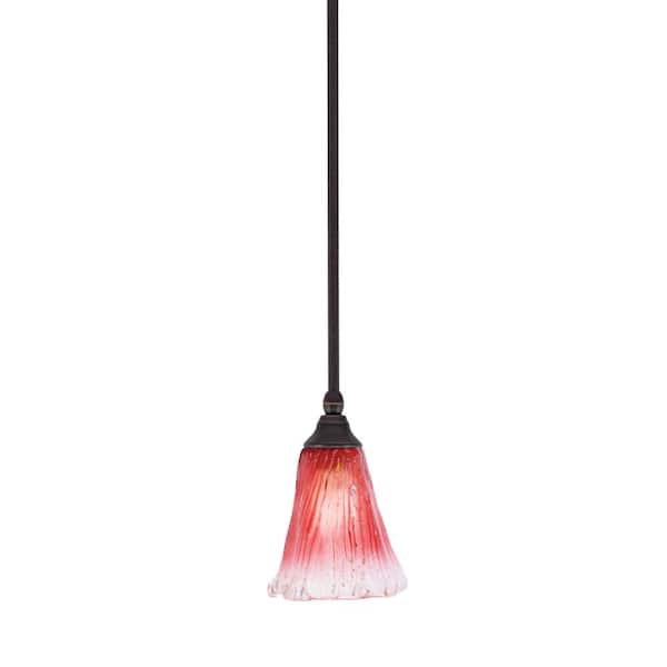 Unbranded Sparta 100-Watt 1-Light Dark Granite Shaded Pendant Mini Pendant Light with Raspberry Crystal Glass, No Bulb Included